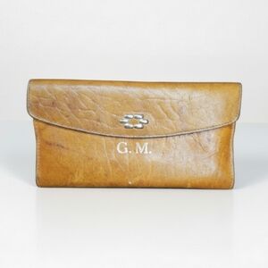 Baronet 7x4" Checkbook Wallet Vintage Top Grain Leather Suede G.M. Brown Orange